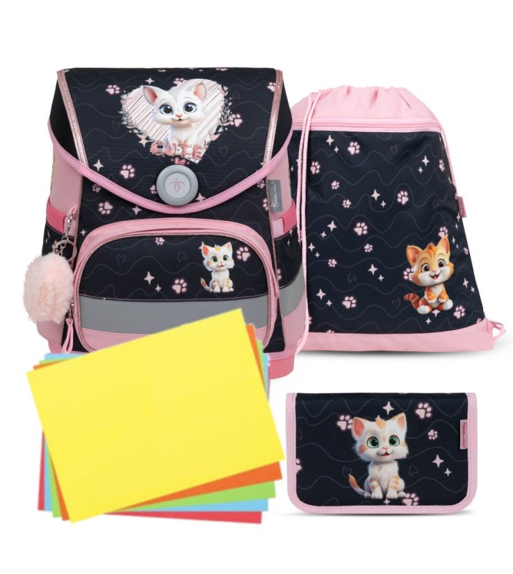 Školní aktovka Belmil 405-41 Compact Cute Kitten (set s penálem a sáčkem) + DÁREK
