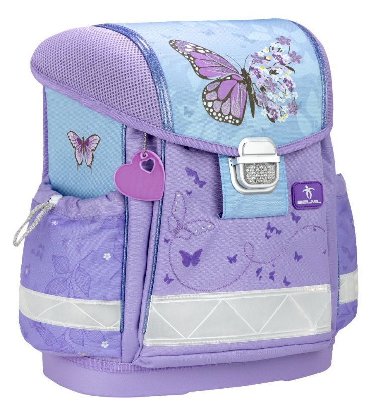 Školní aktovka Belmil 403-13 Classy Purple Blue Butterfly (set s penálem a sáčkem) + DÁREK