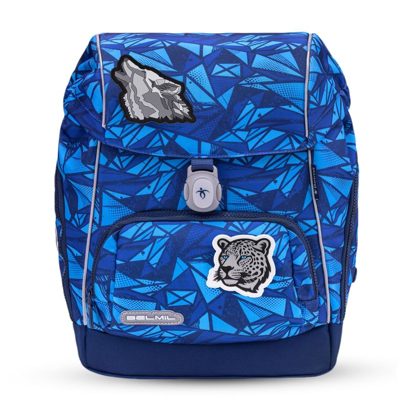 School backpack Belmil Premium 405-73/P Comfy Plus Glacier Blue (set with 2 pencil cases, gym bag and 4 patches)