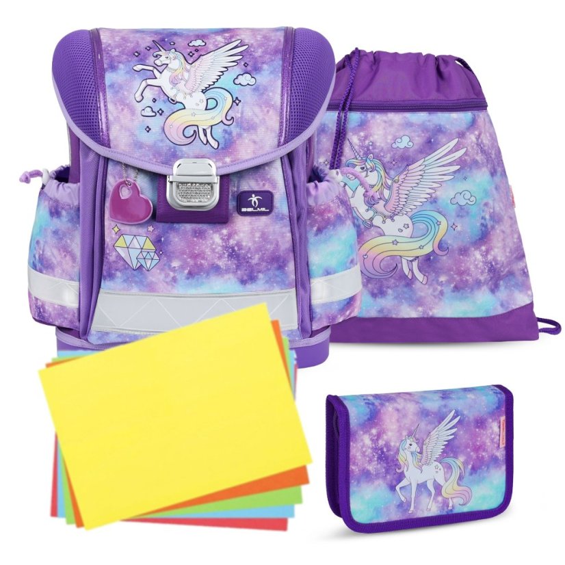 Školní aktovka Belmil 403-13 Classy Diamond Unicorn (set s penálem a sáčkem) + DÁREK