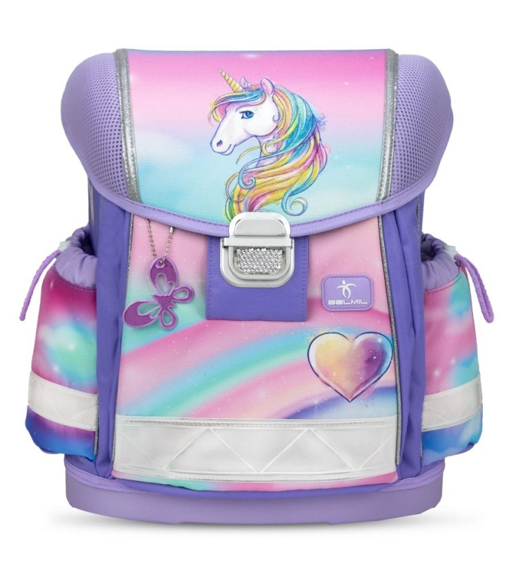 Školní aktovka Belmil 403-13 Classy Heart of the Rainbow (set s penálem a sáčkem) + DÁREK