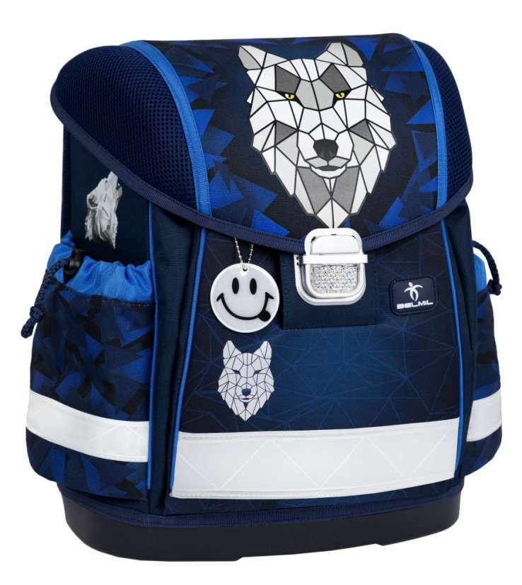 School bag Belmil 403-13 Classy Wolf Mosaic Grey (set with pencil case and gym bag) + GIFT