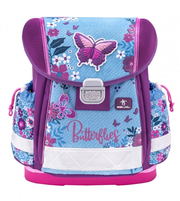 Školská taška Belmil 403-13 Classy Jeans Butterfly (set s peračníkom a vreckom)