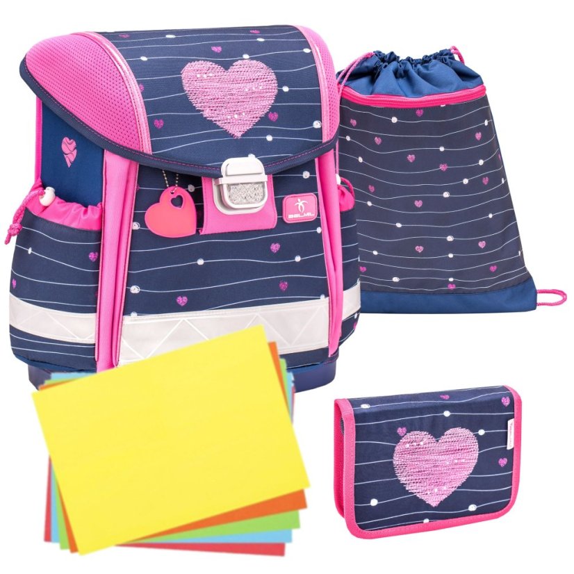 Školská taška Belmil 403-13 Classy Simple Hearts (set s peračníkom a vreckom) + DARČEK