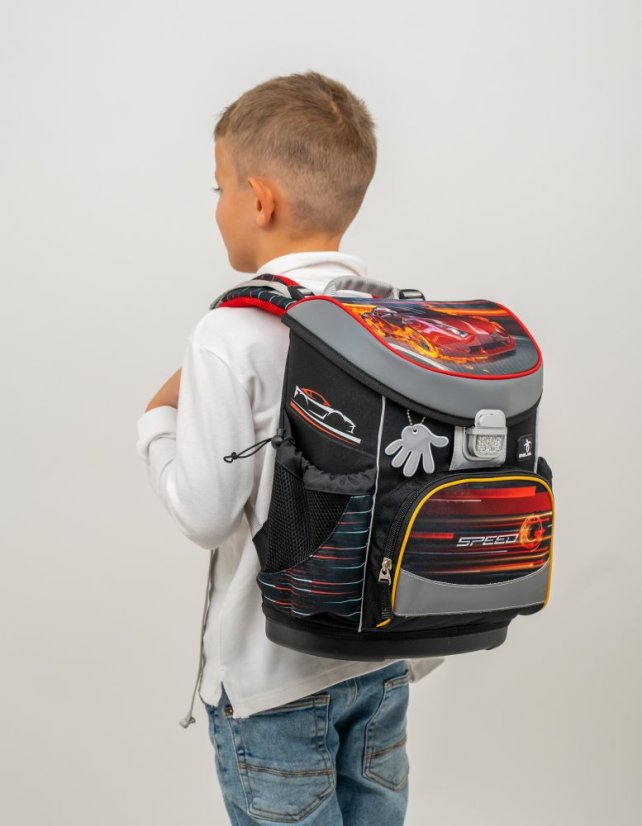 Školní aktovka Belmil 405-33 Mini-Fit Crazy Race (set s penálem a sáčkem) + DÁREK