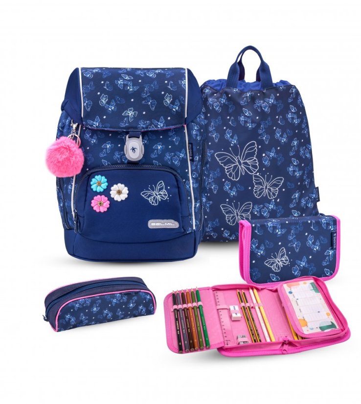 Plecak szkolny Belmil Premium 405-73/P Comfy Plus Sapphire (zestaw z 2 piórnikami i workiem)