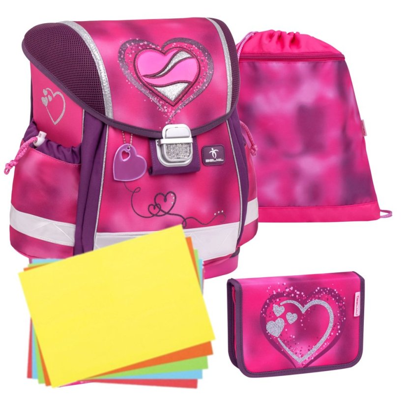 Tornister szkolny Belmil 403-13 Classy Shiny Pink (zestaw z piórnikiem i workiem) + PREZENT