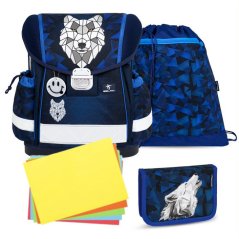 Iskolatáska Belmil 403-13 Classy Wolf Mosaic Grey (set with pencil case and gym bag) + AJÁNDÉK
