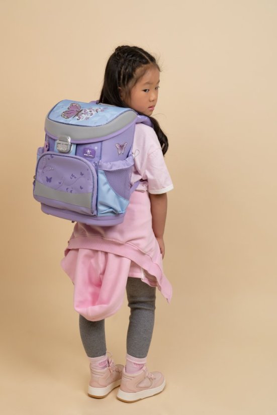 School bag Belmil 405-33 Mini-Fit Purple Blue Butterfly (set with pencil case and gym bag) + GIFT