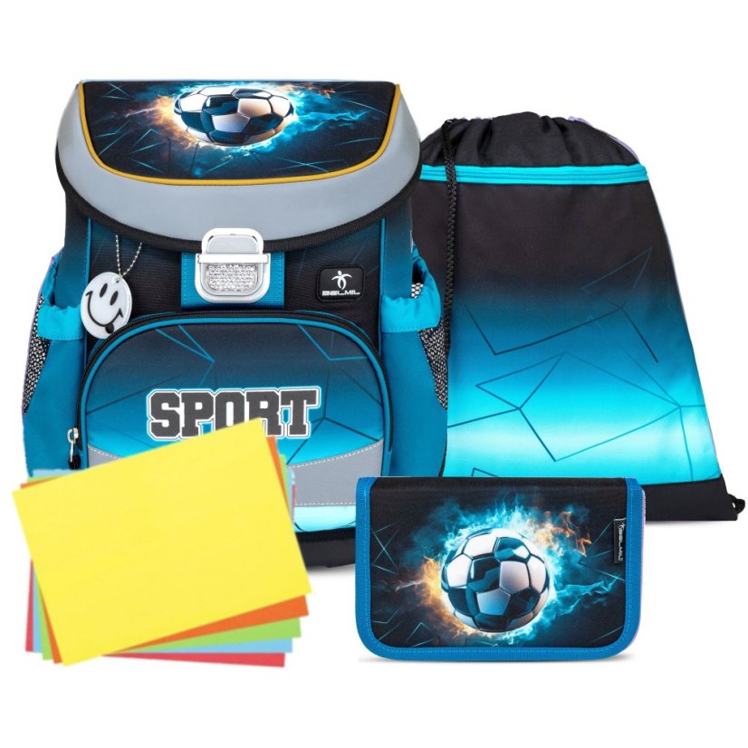 Školská taška Belmil 405-33 Mini-Fit Fire Football (set s peračníkom a vreckom) + DARČEK