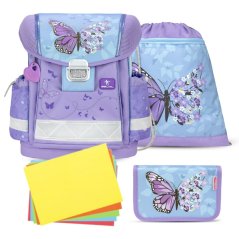 Školská taška Belmil 403-13 Classy Purple Blue Butterfly (set s peračníkom a vreckom) + DARČEK
