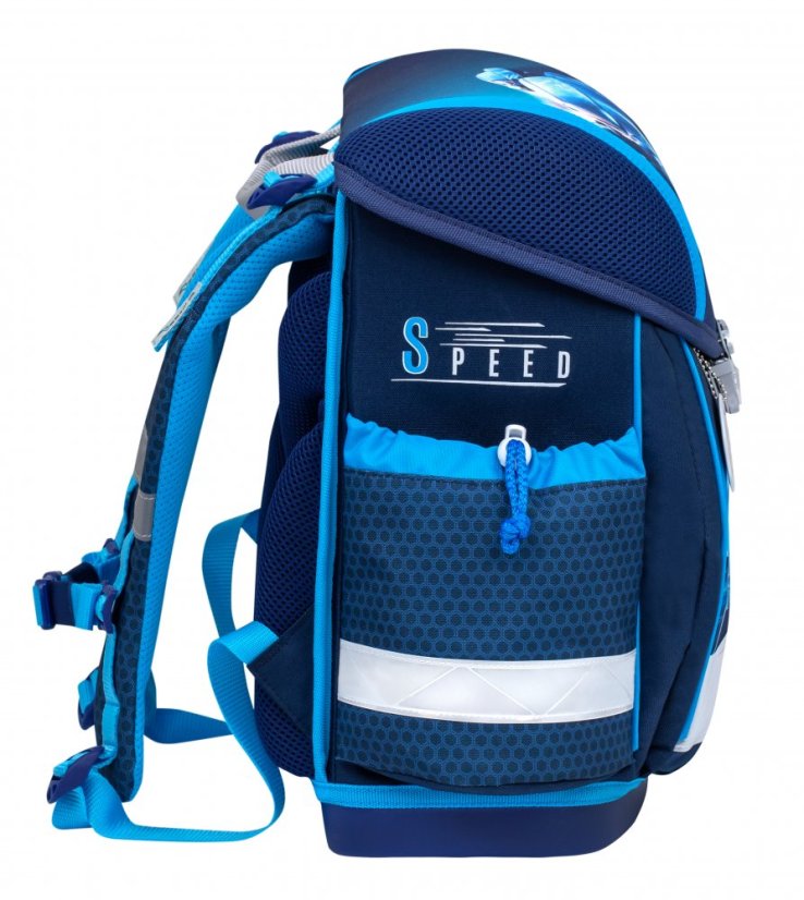 Školní aktovka Belmil 403-13 Classy Racing Blue Neon (set s penálem a sáčkem) + DÁREK