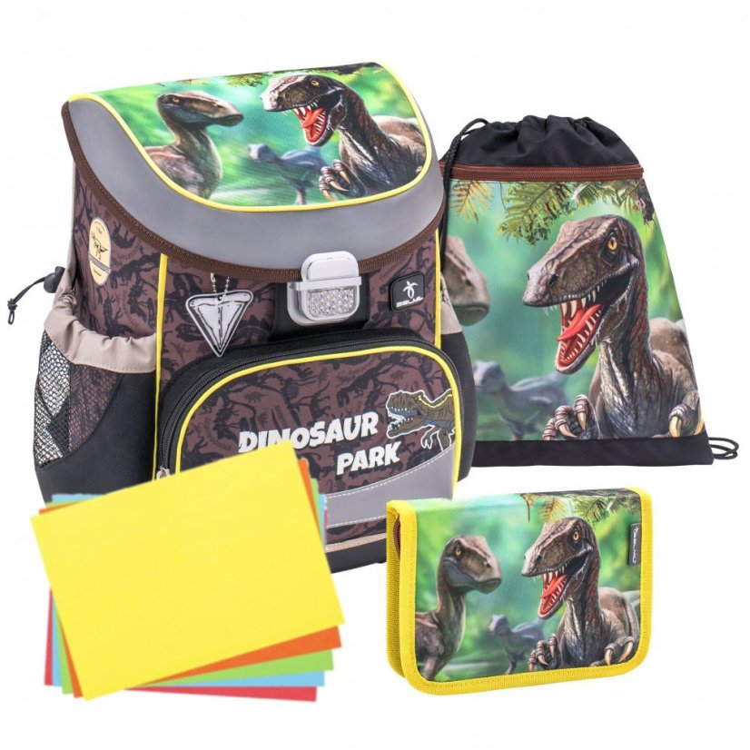 Tornister szkolny Belmil 405-33 Mini-Fit Dinosaur Park (zestaw z piórnikiem i workiem) + PREZENT