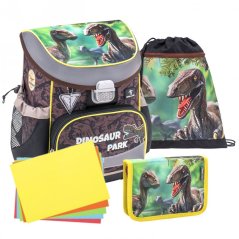 Tornister szkolny Belmil 405-33 Mini-Fit Dinosaur Park (zestaw z piórnikiem i workiem) + PREZENT
