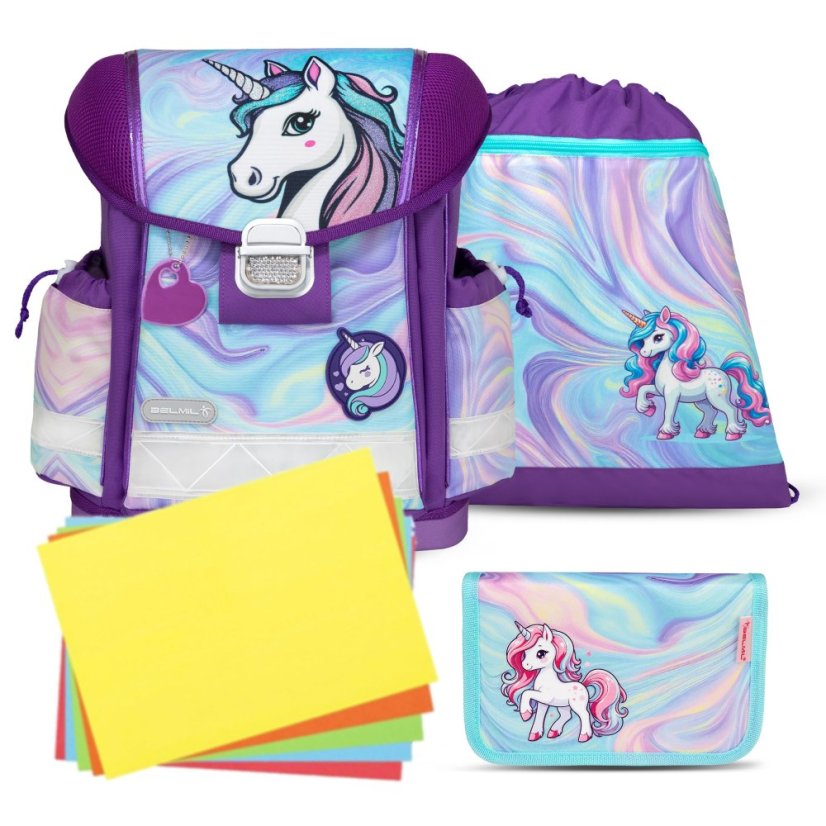 Školní aktovka Belmil 403-13 Classy Unicorn Dream (set s penálem a sáčkem) + DÁREK