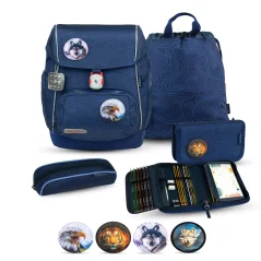 School backpack Belmil Premium 405-73/P Comfy Plus Topographic (set with 2 pencil cases, gym bag and 4 patches)