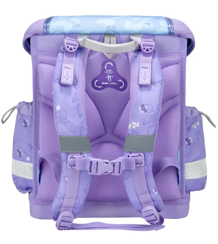 Školní aktovka Belmil 403-13 Classy Purple Blue Butterfly (set s penálem a sáčkem) + DÁREK