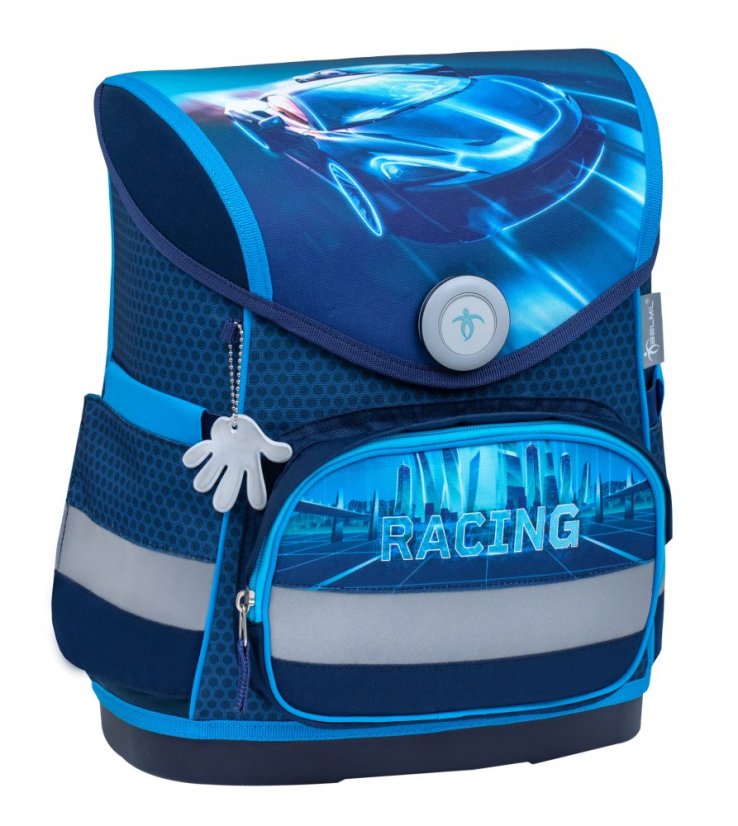 Školní aktovka Belmil 405-41 Compact Racing Blue Neon (set s penálem a sáčkem) + DÁREK