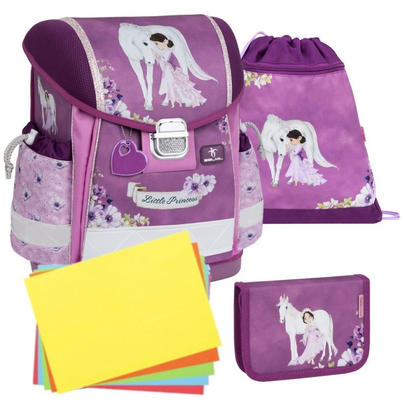 Tornister szkolny Belmil 403-13 Classy Little Princess Purple (zestaw z piórnikiem i workiem) + PREZENT