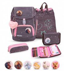 School backpack Belmil Premium 405-73/P Comfy Plus Mint (set with 2 pencil cases, gym bag and 6 patches)
