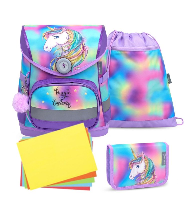 Tornister szkolny Belmil 405-41 Compact Rainbow Color (zestaw z piórnikiem i workiem) + PREZENT