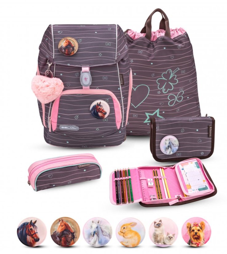 Školní batoh Belmil Premium 405-73/P Comfy Plus Mint (set s penálem, pouzdrem, sáčkem a 6 nálepek)