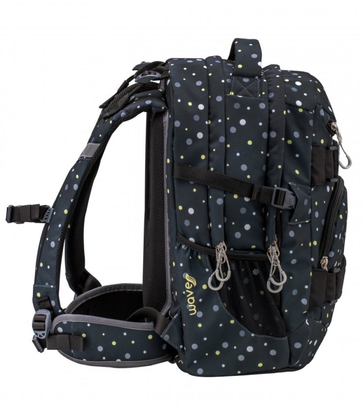 Školský batoh Belmil Wave 338-72 Infinity Black and Yellow Dots