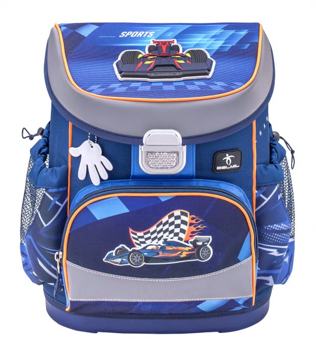 Školská taška Belmil 405-33 Mini-Fit Race Car Blue (set s peračníkom a vreckom)