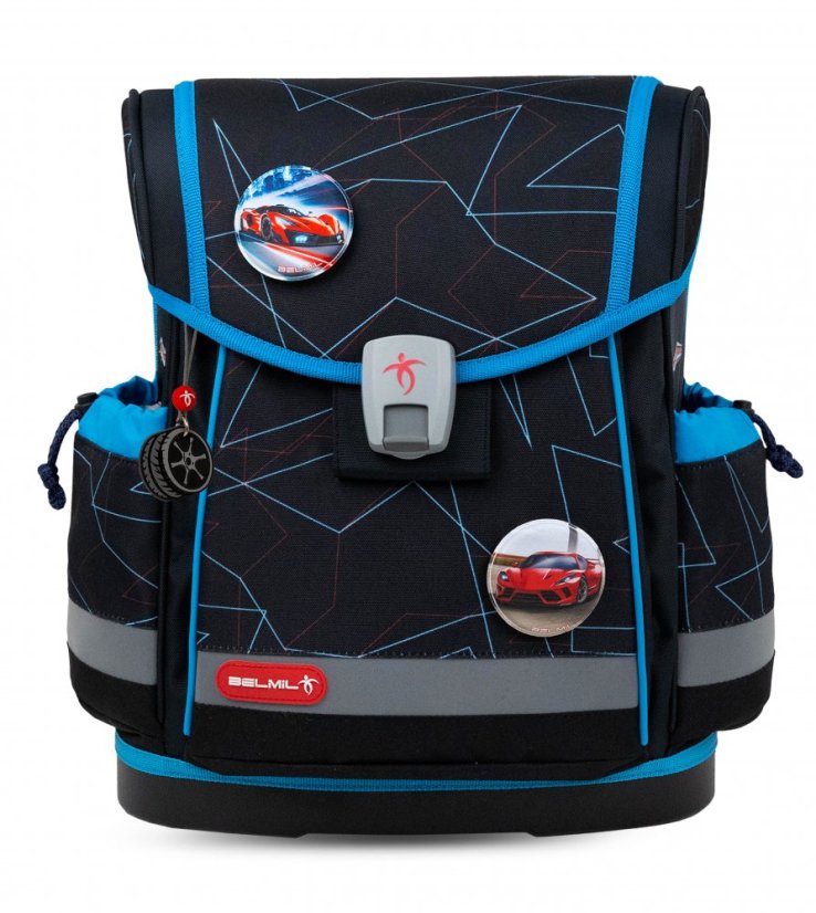 Školská taška Belmil 405-78 Classy Plus Cars Blue (set s peračníkom a vreckom) + DARČEK