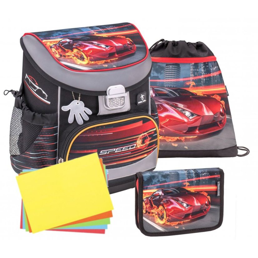 Školská taška Belmil 405-33 Mini-Fit Crazy Race (set s peračníkom a vreckom) + DARČEK