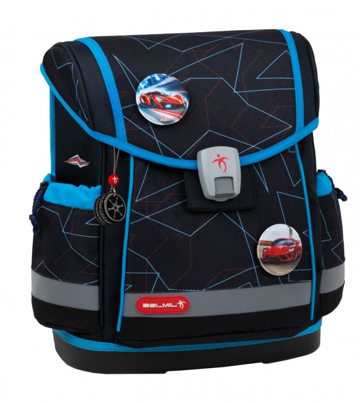 Školská taška Belmil 405-78 Classy Plus Cars Blue (set s peračníkom a vreckom) + DARČEK