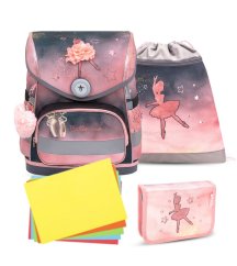 Školní aktovka Belmil 405-41 Compact Ballerina Black Pink (set s penálem a sáčkem) + DÁREK