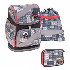 Iskolai hátizsák Belmil 405-51 Smarty Bricks Grey 2 (szett táska, tolltartó, tornazsák)