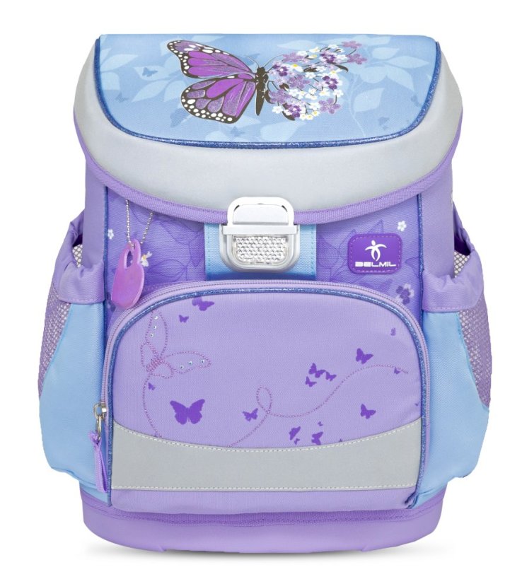 School bag Belmil 405-33 Mini-Fit Purple Blue Butterfly (set with pencil case and gym bag) + GIFT