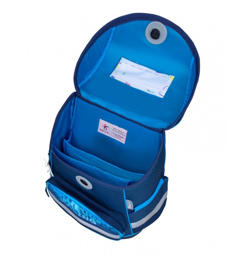 Školní aktovka Belmil 405-41 Compact Racing Blue Neon (set s penálem a sáčkem) + DÁREK