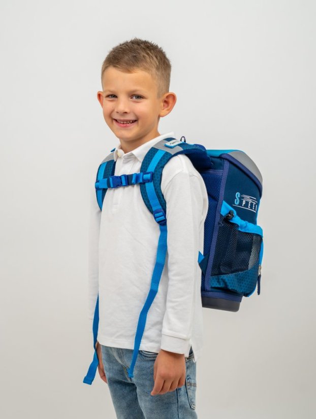 Školská taška Belmil 405-33 Mini-Fit Racing Blue Neon (set s peračníkom a vreckom) + DARČEK