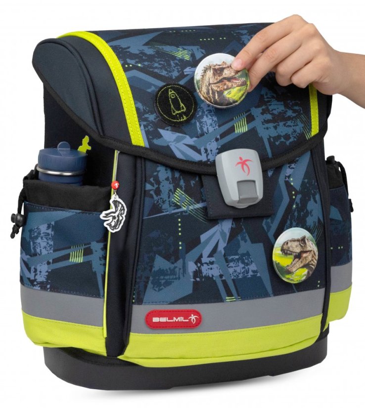 Školní aktovka Belmil 405-78 Classy Plus T-Rex Lime (set s penálem a sáčkem) + DÁREK