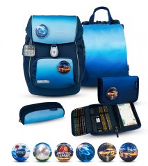 School backpack Belmil Premium 405-73/P Comfy Plus Blue navy (set with 2 pencil cases, gym bag and 6 patches)