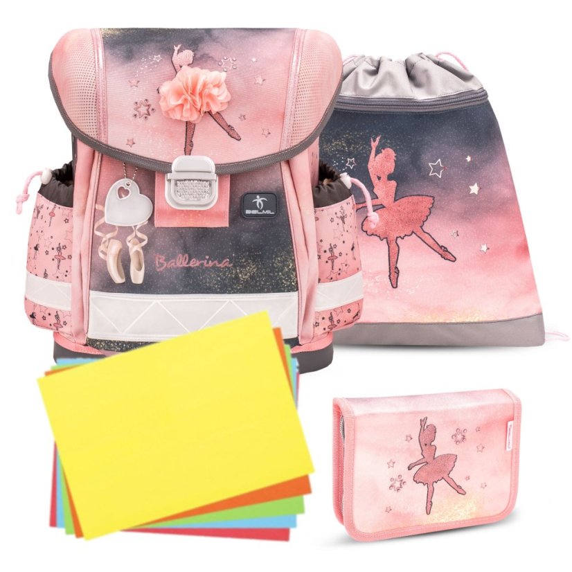 Školská taška Belmil 403-13 Classy Ballerina Black Pink (set s peračníkom a vreckom) + DARČEK