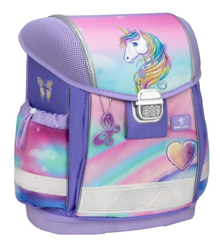 Školní aktovka Belmil 403-13 Classy Heart of the Rainbow (set s penálem a sáčkem) + DÁREK