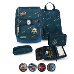 School backpack Belmil Premium 405-73/P Comfy Plus Orion blue (set with 2 pencil cases, gym bag and 4 patches)