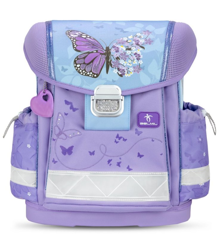 Školní aktovka Belmil 403-13 Classy Purple Blue Butterfly (set s penálem a sáčkem) + DÁREK