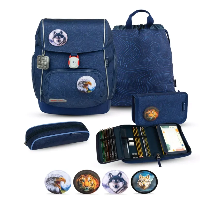 Školní batoh Belmil Premium 405-73/P Comfy Plus Topographic (set s penálem, pouzdrem, sáčkem a 4 nálepky)