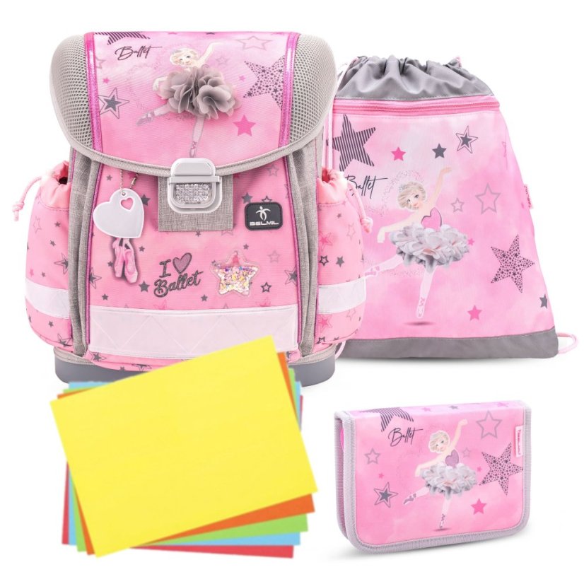 Školská taška Belmil 403-13 Classy Ballet Light Pink (set s peračníkom a vreckom) + DARČEK