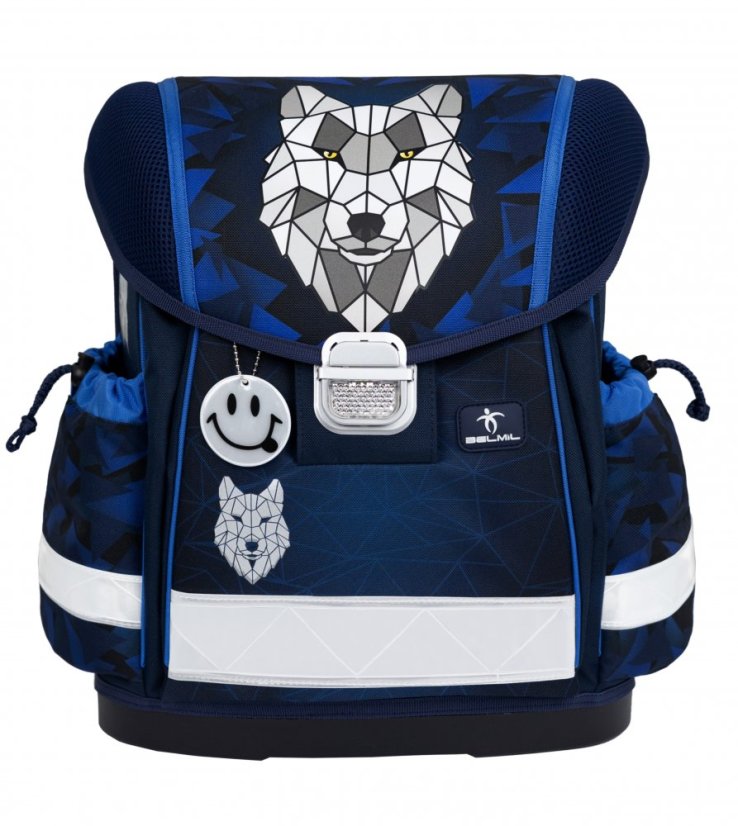 School bag Belmil 403-13 Classy Wolf Mosaic Grey (set with pencil case and gym bag) + GIFT