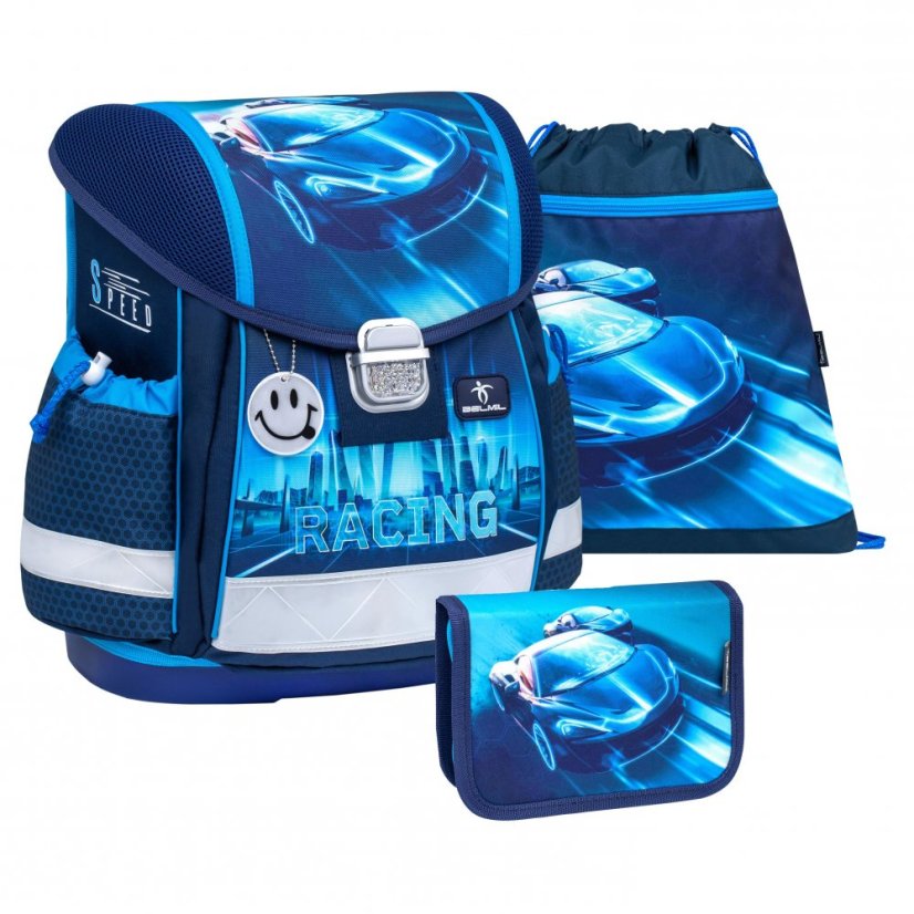 School bag Belmil 403-13 Classy Racing Blue Neon (set with pencil case and gym bag) + GIFT