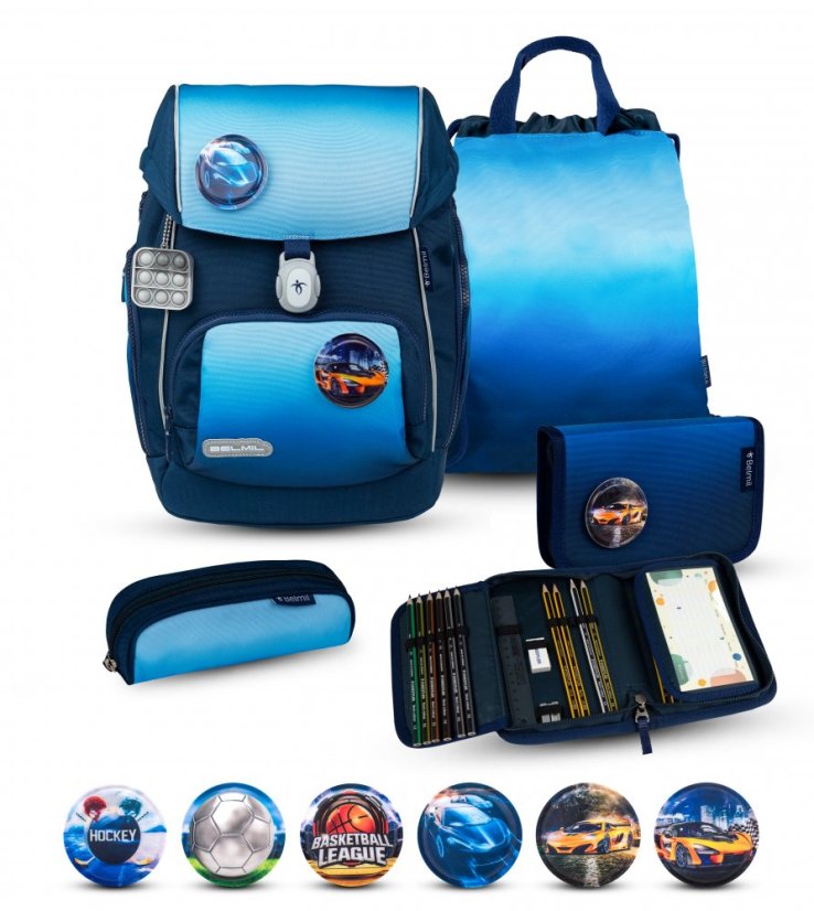 Plecak szkolny Belmil Premium 405-73/P Comfy Plus Blue navy (zestaw z 2 piórnikami, workiem i 6 naklejek)