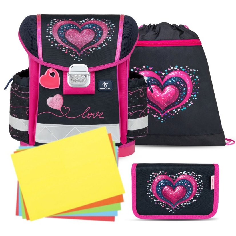 Školská taška Belmil 403-13 Classy Dark Pinky (set s peračníkom a vreckom) + DARČEK